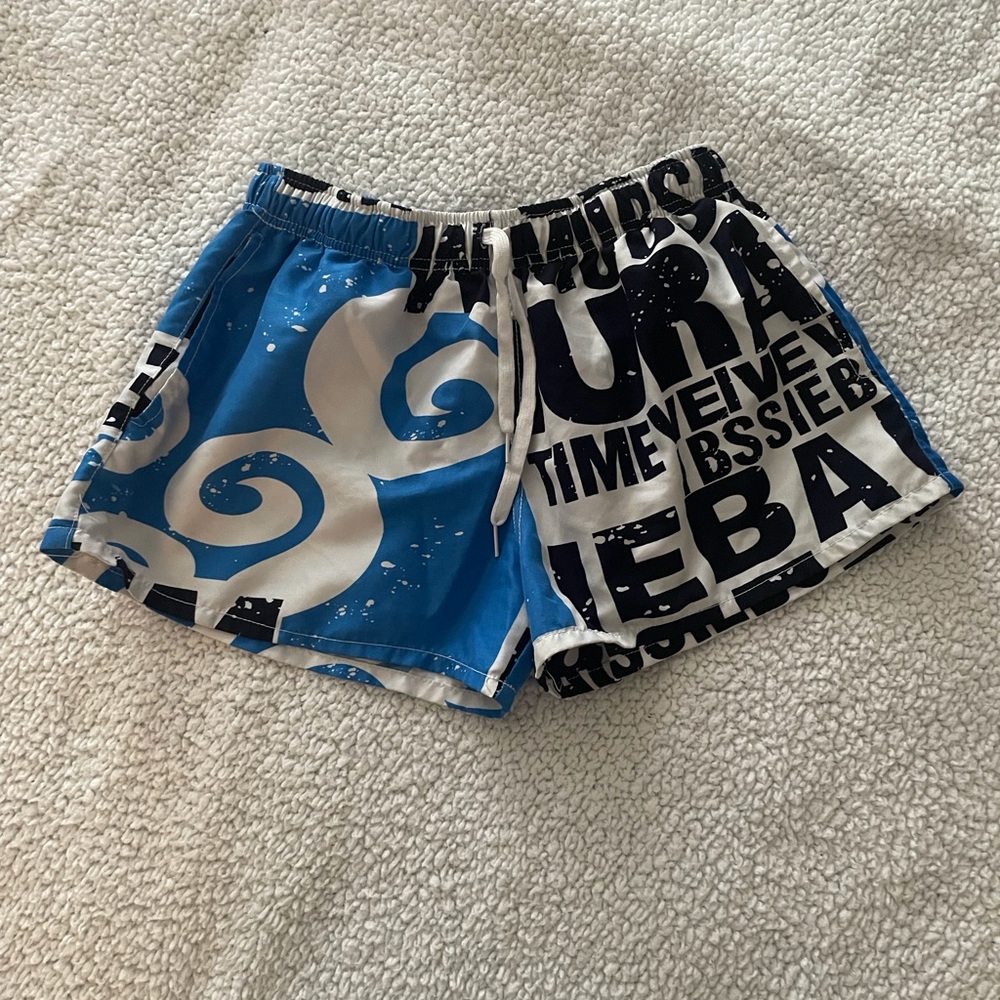 Bold Graphic Print Shorts in Blue and White